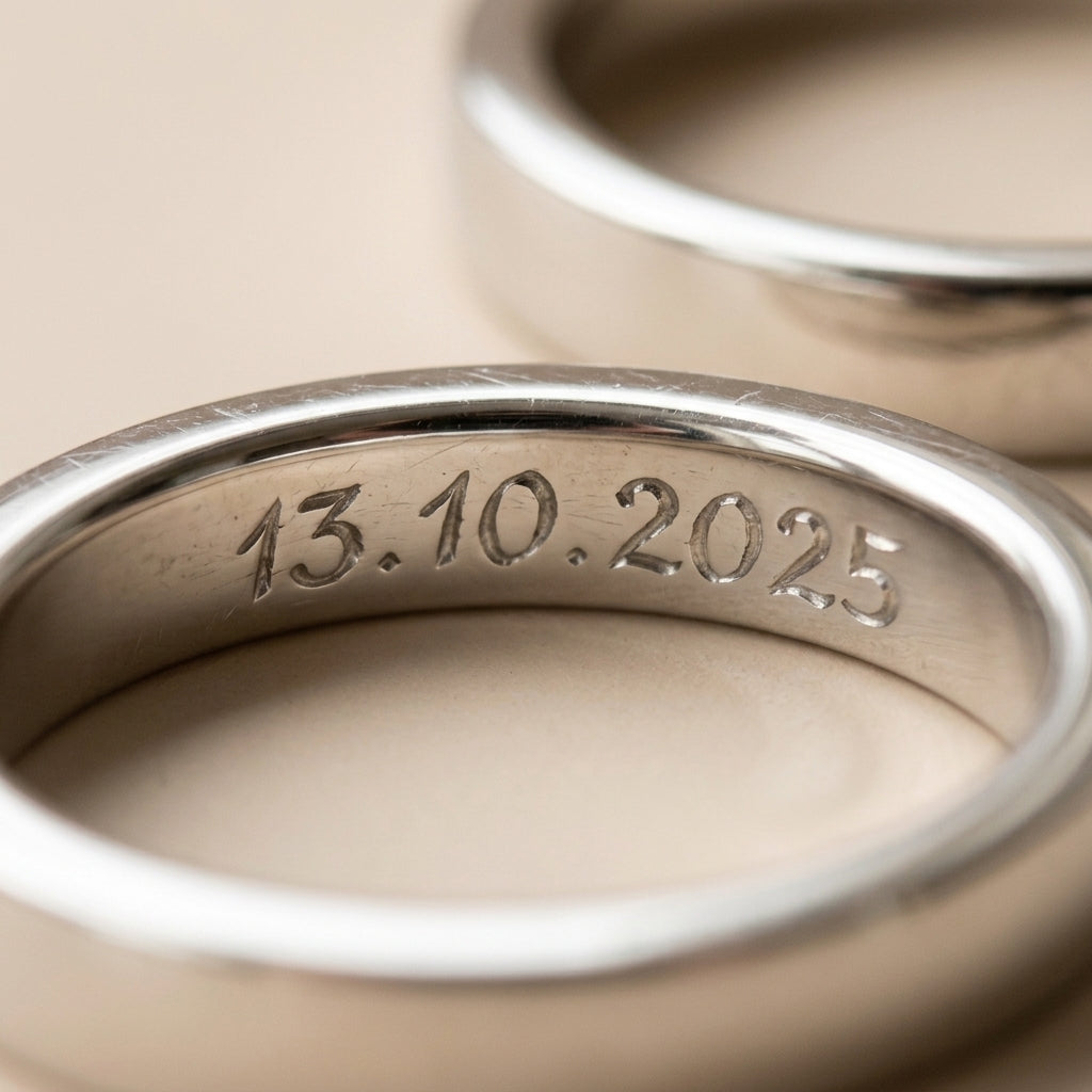 Par de alianzas cinta 3mm Plata 925 con grabado a mano