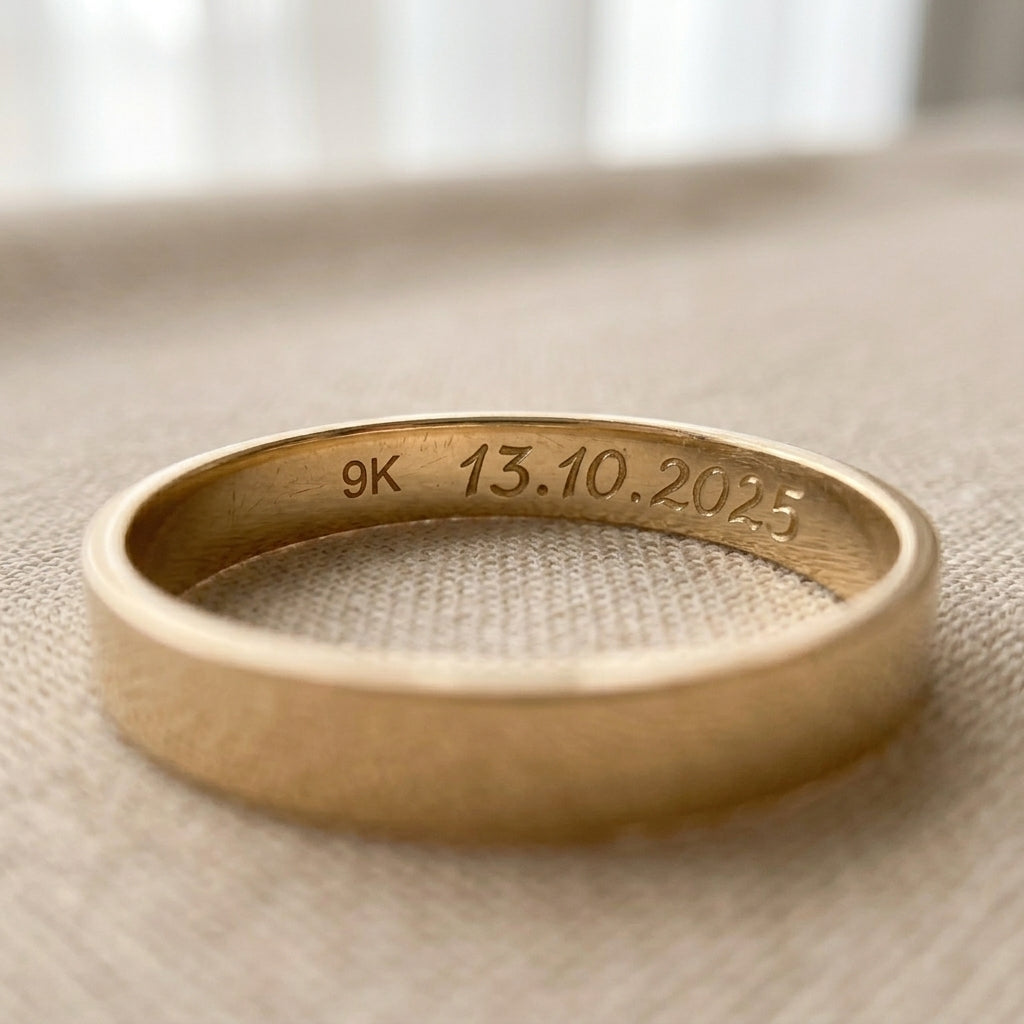 Par de alianzas cinta 3mm Oro 9k con grabado a mano