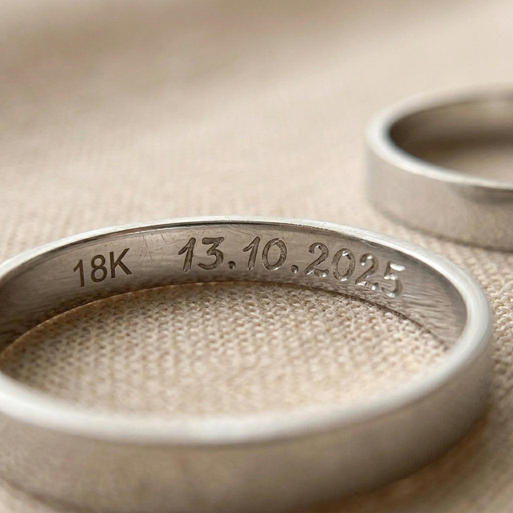 Par de alianzas cinta 3mm Oro Blanco 18k con grabado a mano