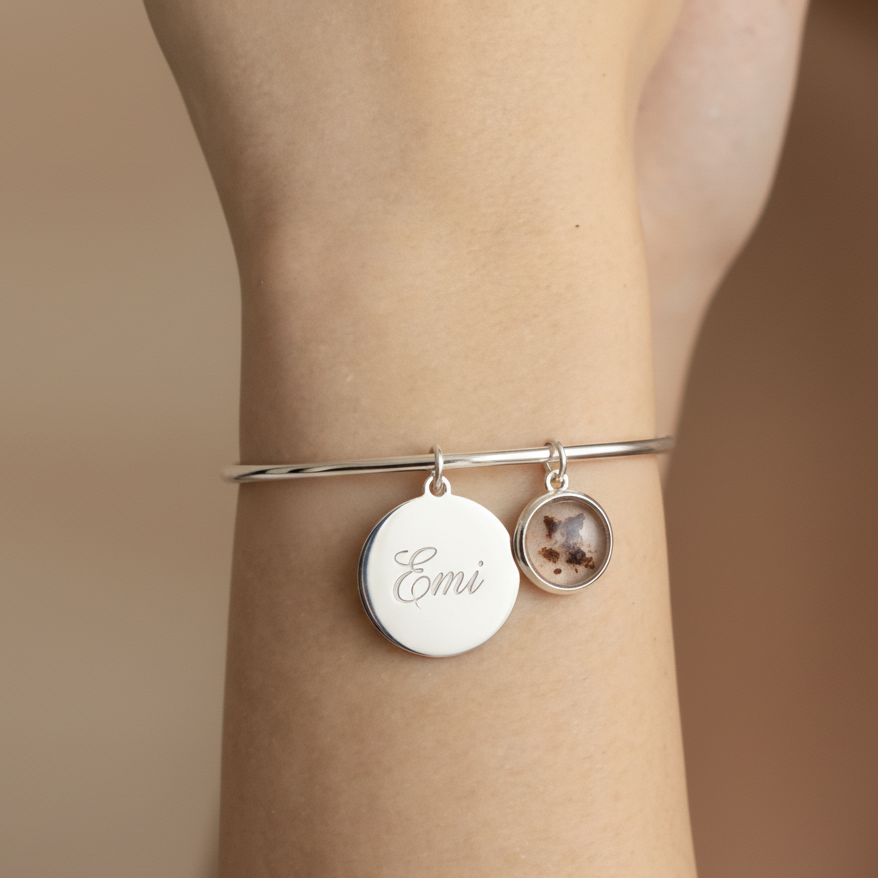 Set de Pulsera Esclava + Dije 9mm + Medalla 15mm grabada a mano Plata 925