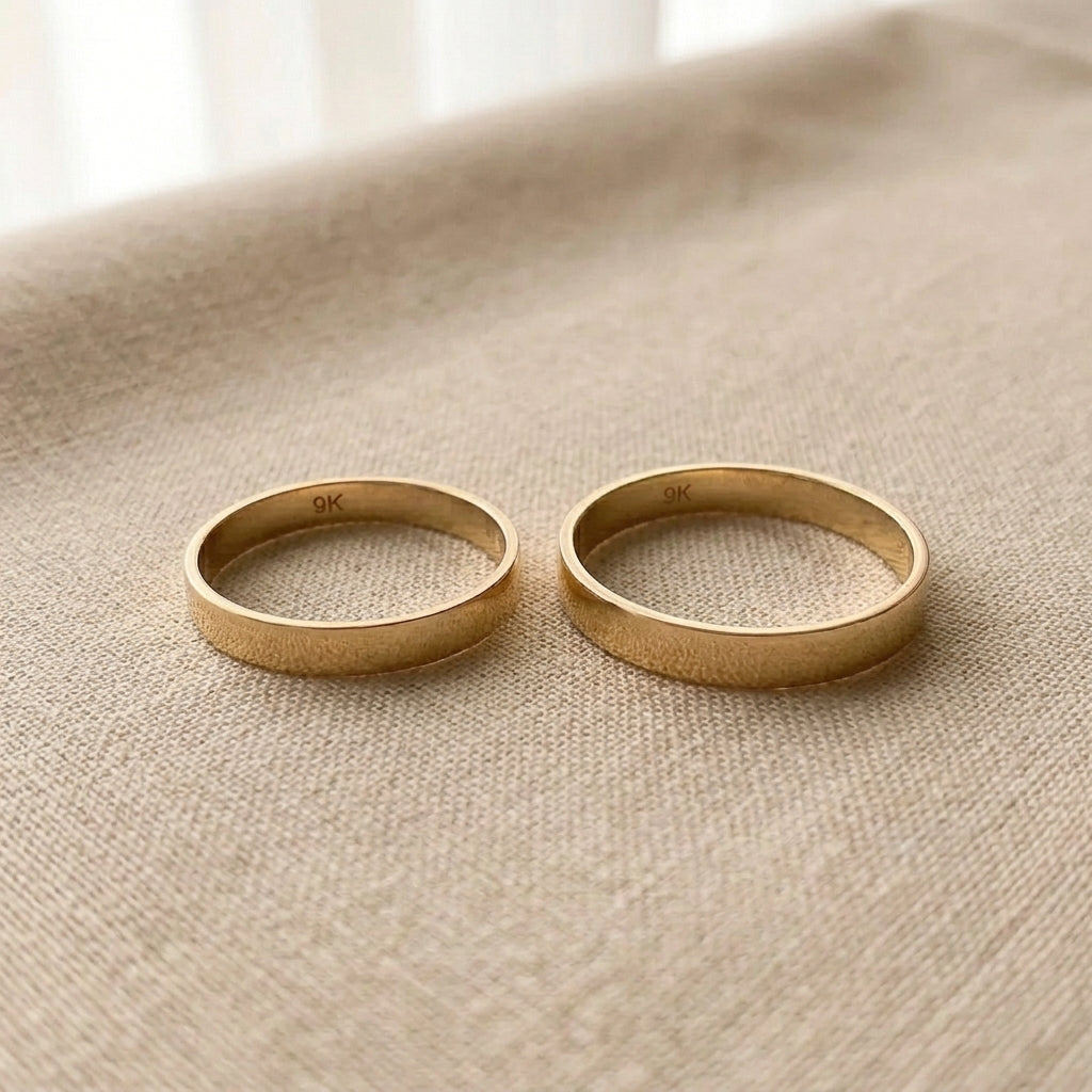 Par de alianzas cinta 3mm Oro 9k con grabado a mano