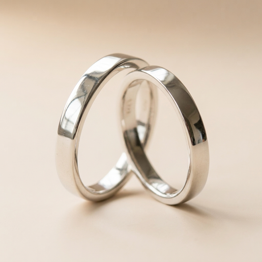 Par de alianzas cinta 3mm Plata 925 con grabado a mano