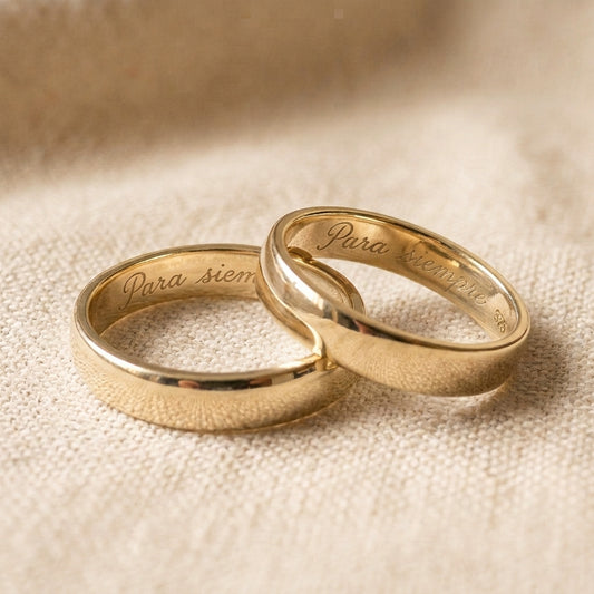 Par de alianzas cinta 4mm Oro 9k con grabado a mano