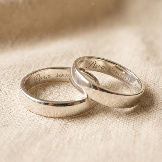 Par de alianzas cinta 4mm Plata 925 con grabado a mano