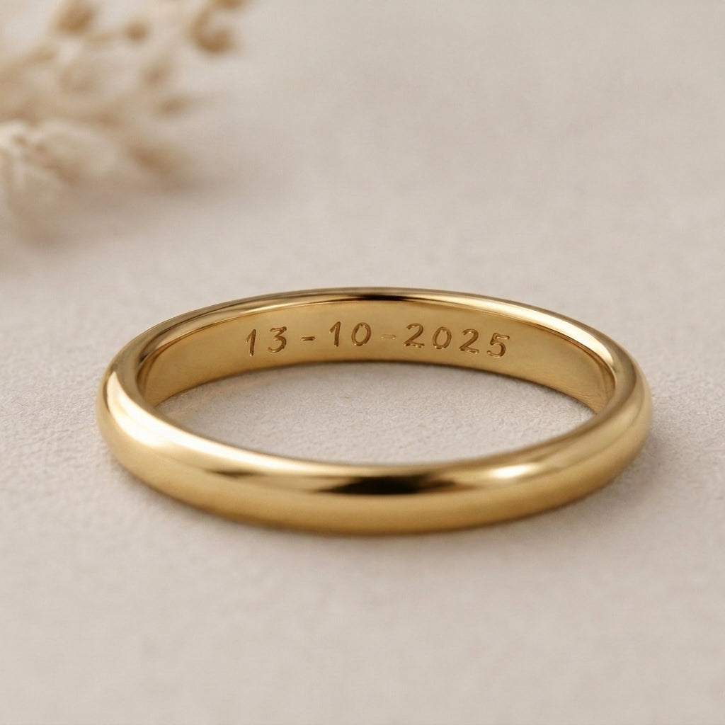 Par de alianzas bombé 3mm Oro 18k con grabado a mano