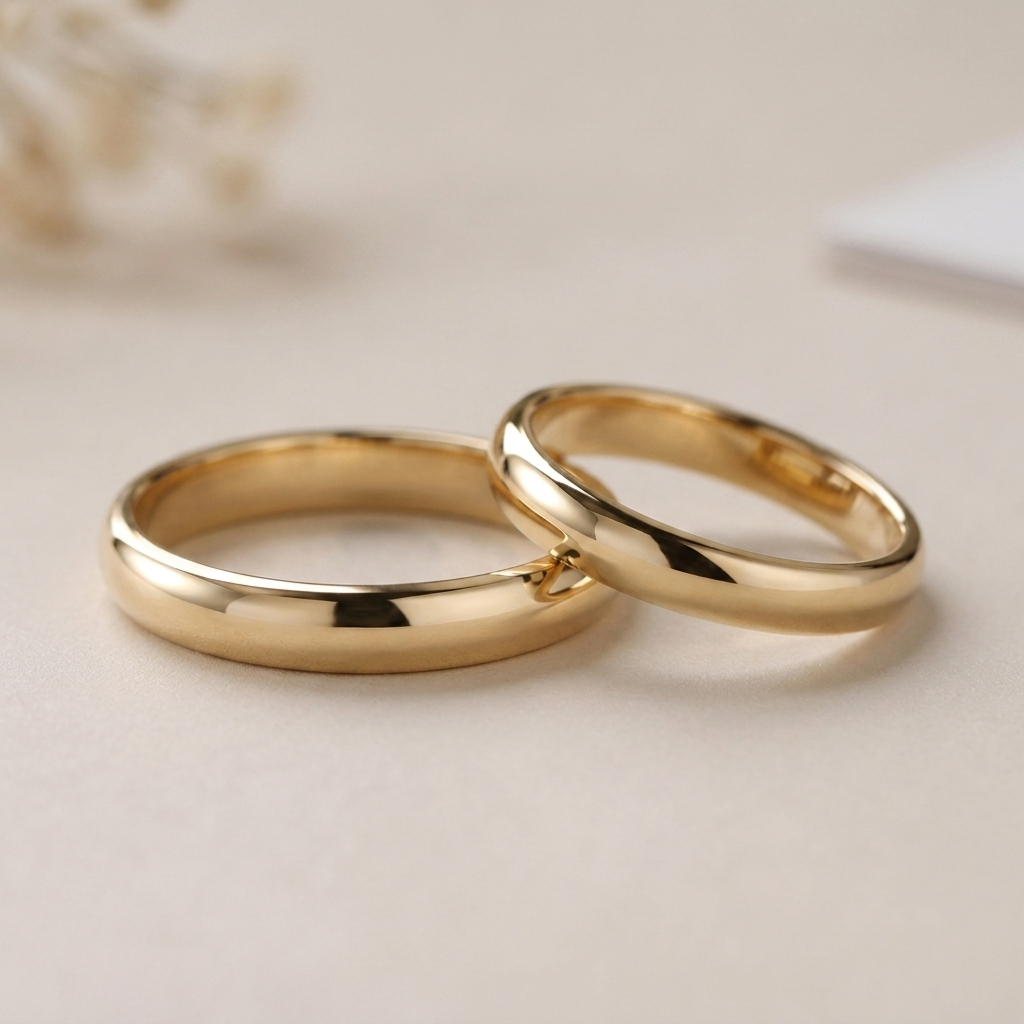 Par de alianzas bombé 3mm Oro 9k con grabado a mano