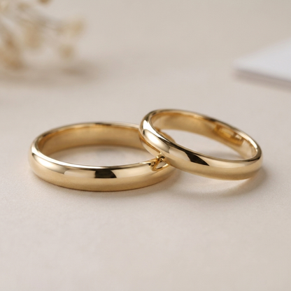 Par de alianzas bombé 3mm Oro 9k con grabado a mano