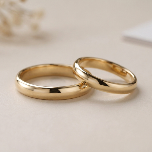 Par de alianzas bombé 3mm Oro 9k con grabado a mano