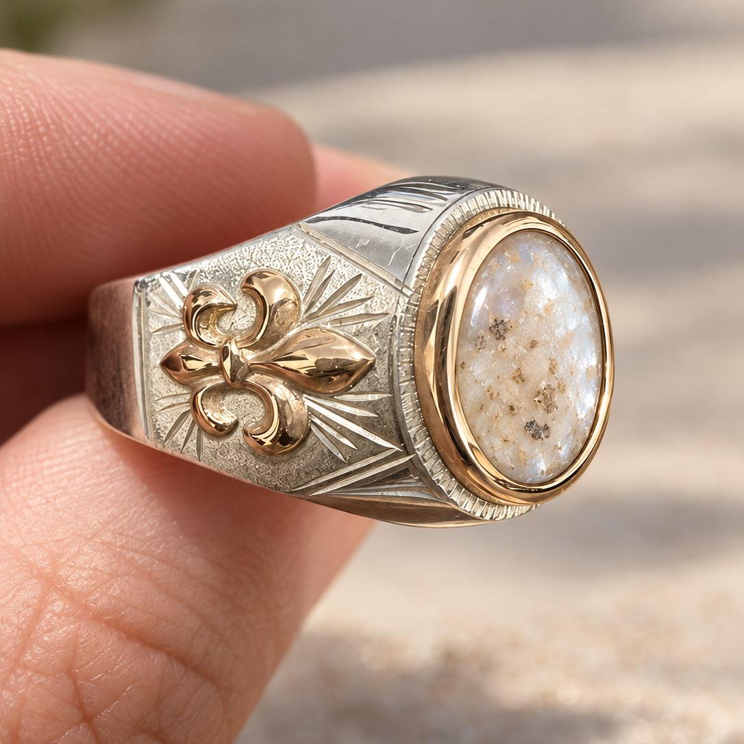 Anillo Flor de Lis Plata 925 y Oro 9 kilates