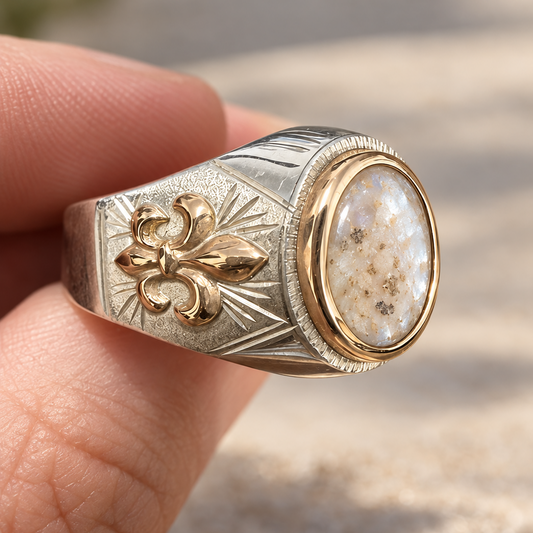 Anillo Flor de Lis Plata 925 y Oro 9 kilates