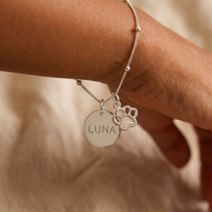 Pulsera con dije huella calada y medalla 15mm grabada a mano Plata 925