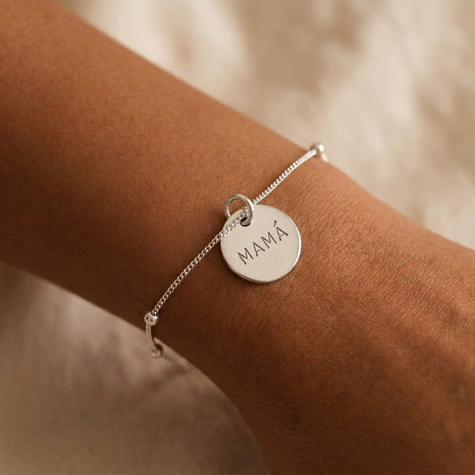 Pulsera personalizable con esferas y medalla 15mm grabada a mano Plata 925