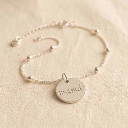 Pulsera personalizable con esferas y medalla 15mm grabada a mano Plata 925