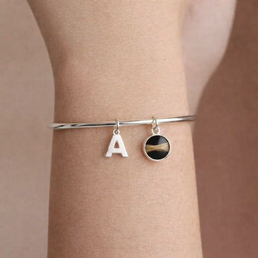 Set de Pulsera Esclava + Dije 9mm + Letra 9mm Plata 925