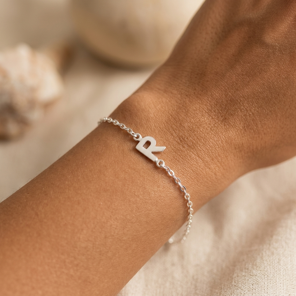 Pulsera forcé con inicial calada Plata 925